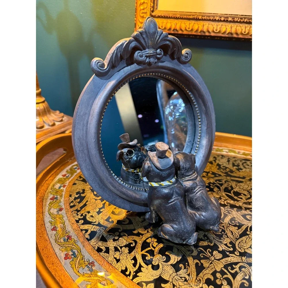 Vintage Victorian Bulldog‎ Couple Tabletop Mirror
